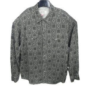Ryan Michael Shirt Mens 2XL Gray Metal Snap Aztec Western Cowboy Silk Blend